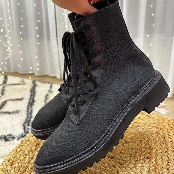 ⭐ Loeffler Randall Combat Boots — Black Canvas & Leather — Size 8 - Picture 16 of 16